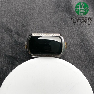 缅甸天然A货翡翠墨翠马鞍戒指18k金镶嵌马鞍戒送男友送兄弟送爸爸