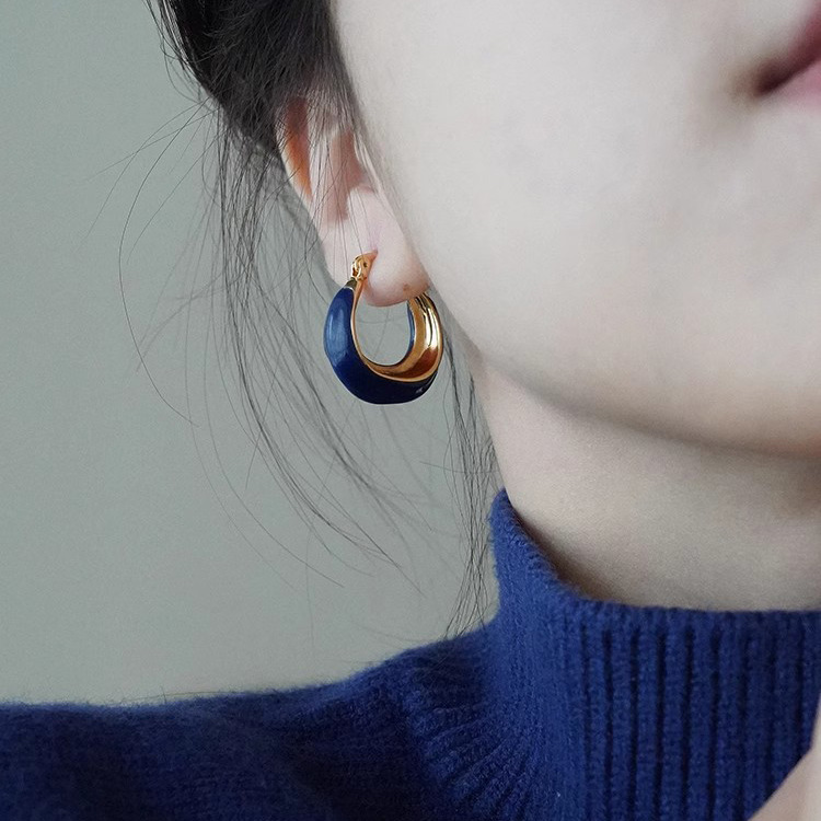 铜新款复古克莱茵蓝耳饰小耳环