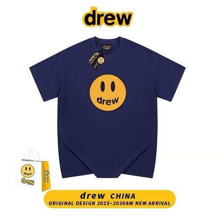 drew美式潮牌笑脸印花重磅短袖T恤女男高街宽松情侣半袖体恤上衣