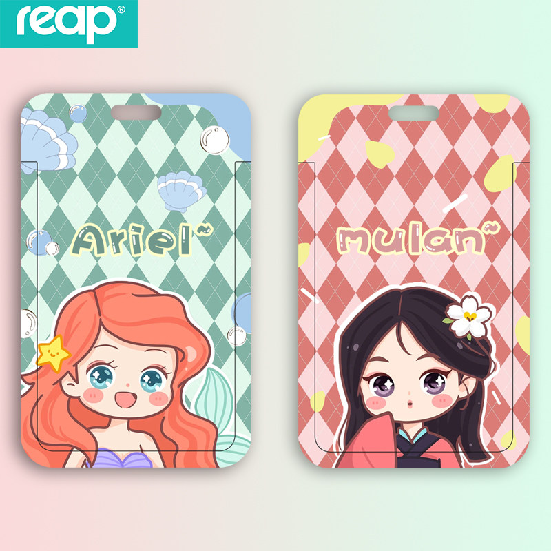 瑞普公主风证件卡套工牌保护套学生校园卡套公交门禁卡一卡通水卡带挂绳菱格女生卡幼儿接送卡套挂脖胸牌ins