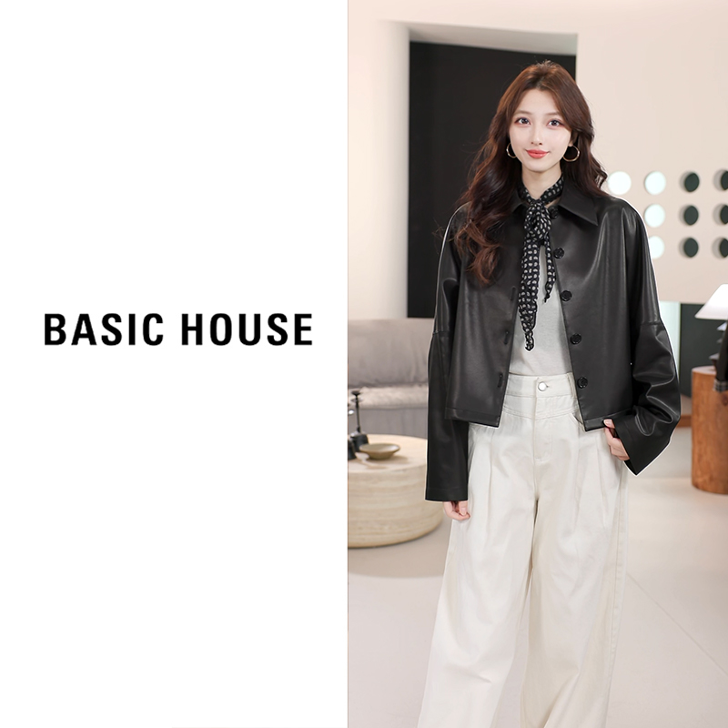Basic House/百家好 2025皮衣外套女休闲 B1295B5H662（衣长56）