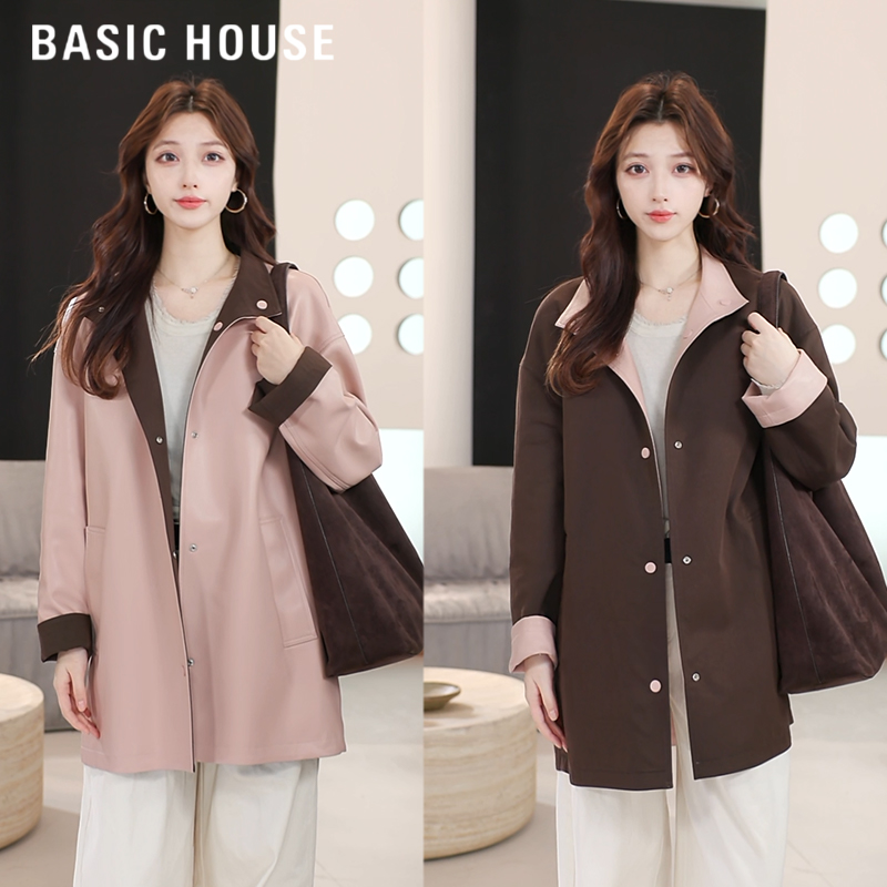 Basic House/百家好2025秋皮衣中长款外套B1295B50962（衣长76）