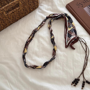 波西米亚木珠腰果花丝巾流苏腰绳女2025新款 高级感配牛仔腰带配饰