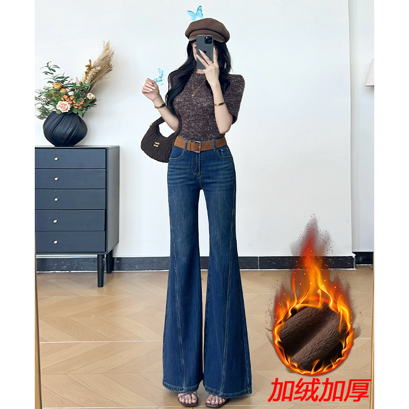乔栈复古时尚修身微喇牛仔裤女秋冬加绒高腰显瘦设计感小个子喇叭,女装/女士精品,牛仔裤,淘宝优惠券,粉丝福利购,淘宝优惠卷