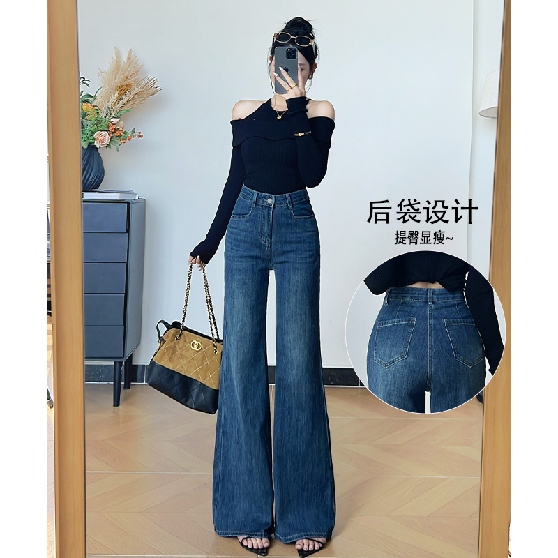 乔栈复古设计感不贴腿微喇牛仔裤女秋季新款高腰遮肉显瘦气质喇叭