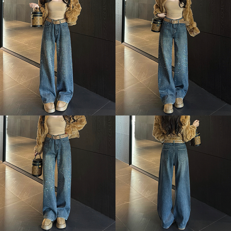 乔栈耀眼星河满钻阔腿牛仔裤女2026早春新款高腰宽松垂感堆堆裤,女装/女士精品,牛仔裤,淘宝优惠券,粉丝福利购,淘宝优惠卷