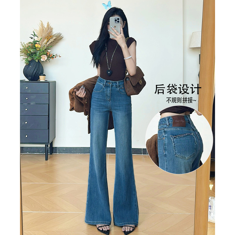 乔栈秋季新款加绒微喇牛仔裤女2025轻熟风高腰显瘦简约高级感穿搭