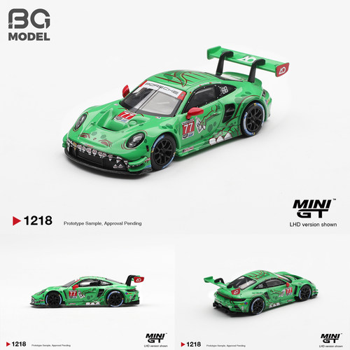MINIGT#1218 1:64保时捷911GT3 R#77AO Racing绿恐龙合金汽车模型