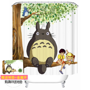 通龙猫卫生间涤纶浴帘布隔断帘加厚防水防霉门帘可爱送环包邮