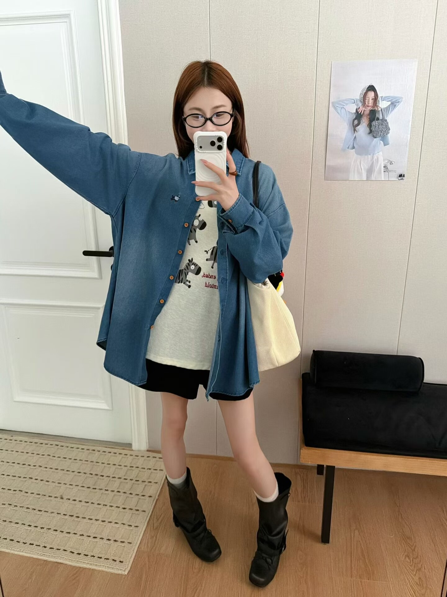 刺绣小狗复古牛仔衬衫外套女2026秋季新款bf风慵懒宽松休闲上衣潮