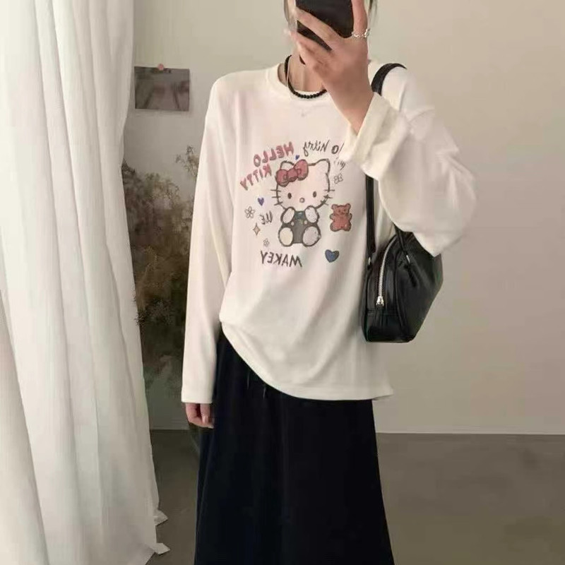 韩版卡通kt猫减龄长袖T恤女秋季