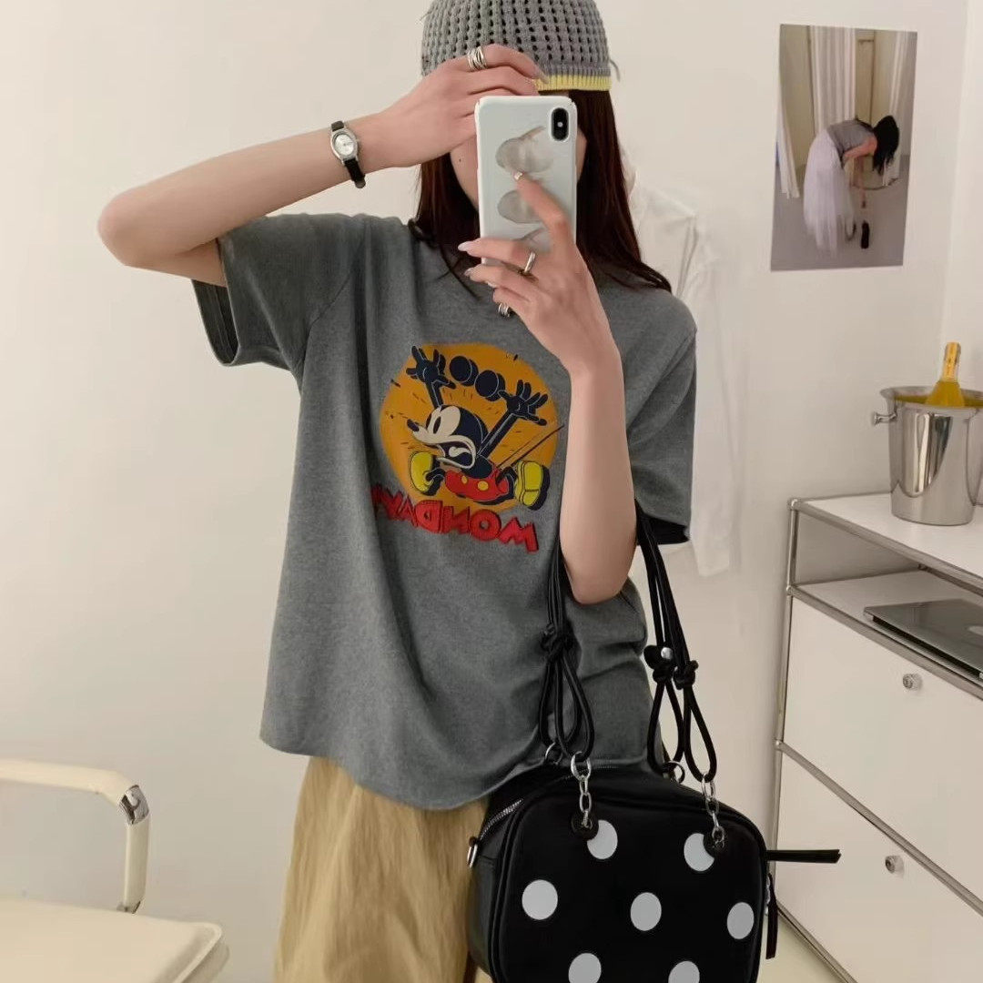 2026春季新款韩版卡通减龄米奇印花慵懒风宽松显瘦短袖T恤上衣ins