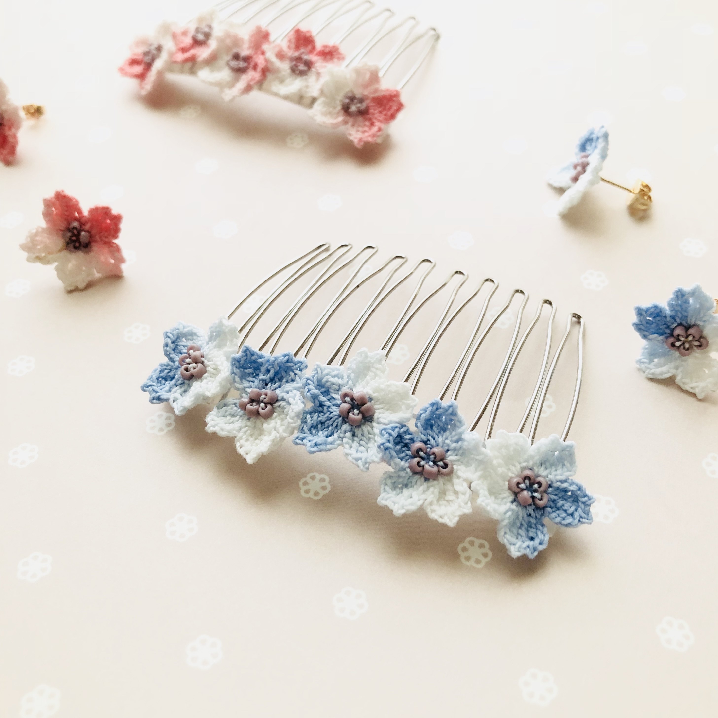 「工喜手工」初见配饰系列樱花发插梳耳钉饰品diy微钩针材料包