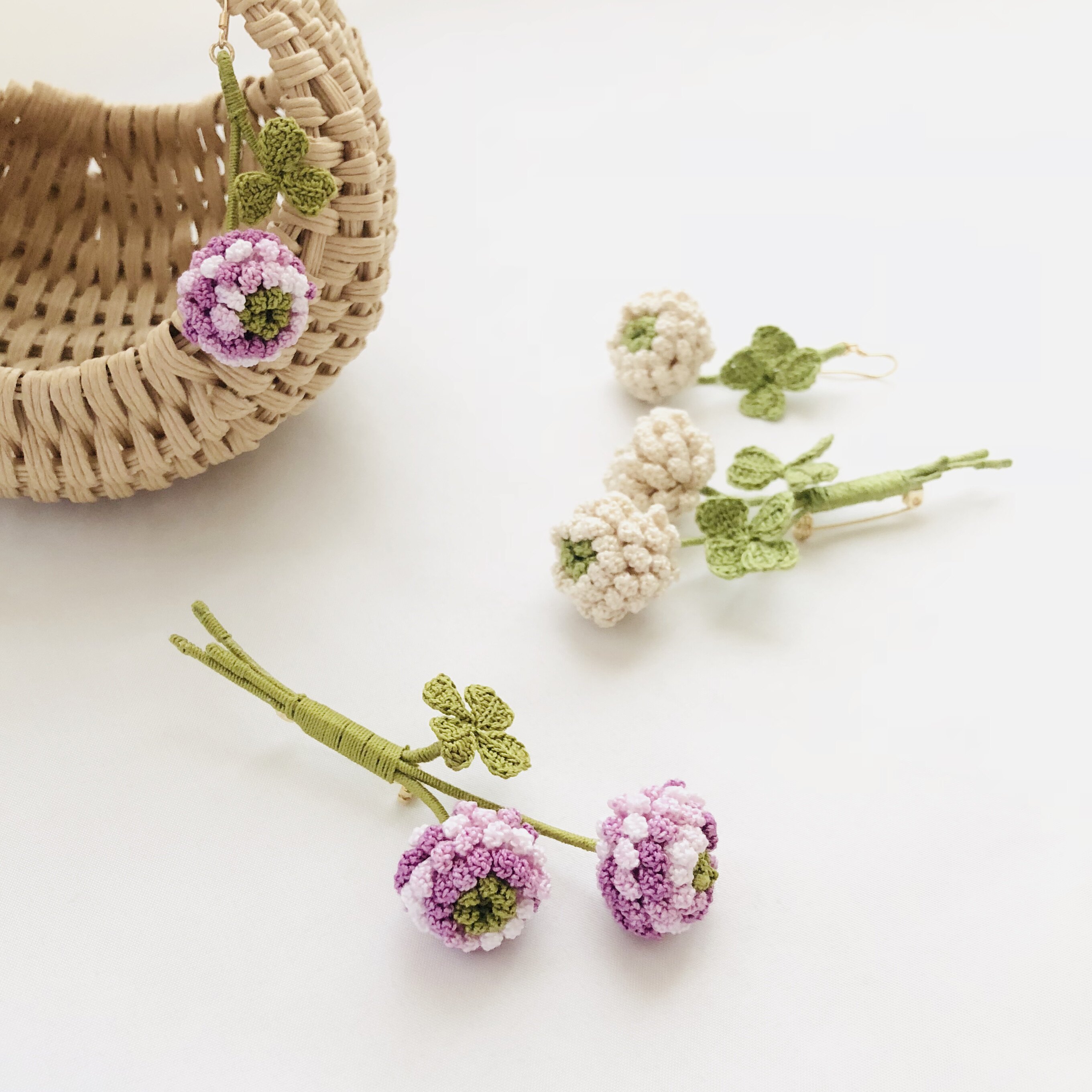 「工喜手工」初见配饰系列苜蓿四叶草胸针耳环饰品diy微钩材料包