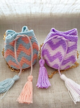 「工喜手工」超迷你wayuu包波浪款 diy钩针视频材料包 挂件娃包