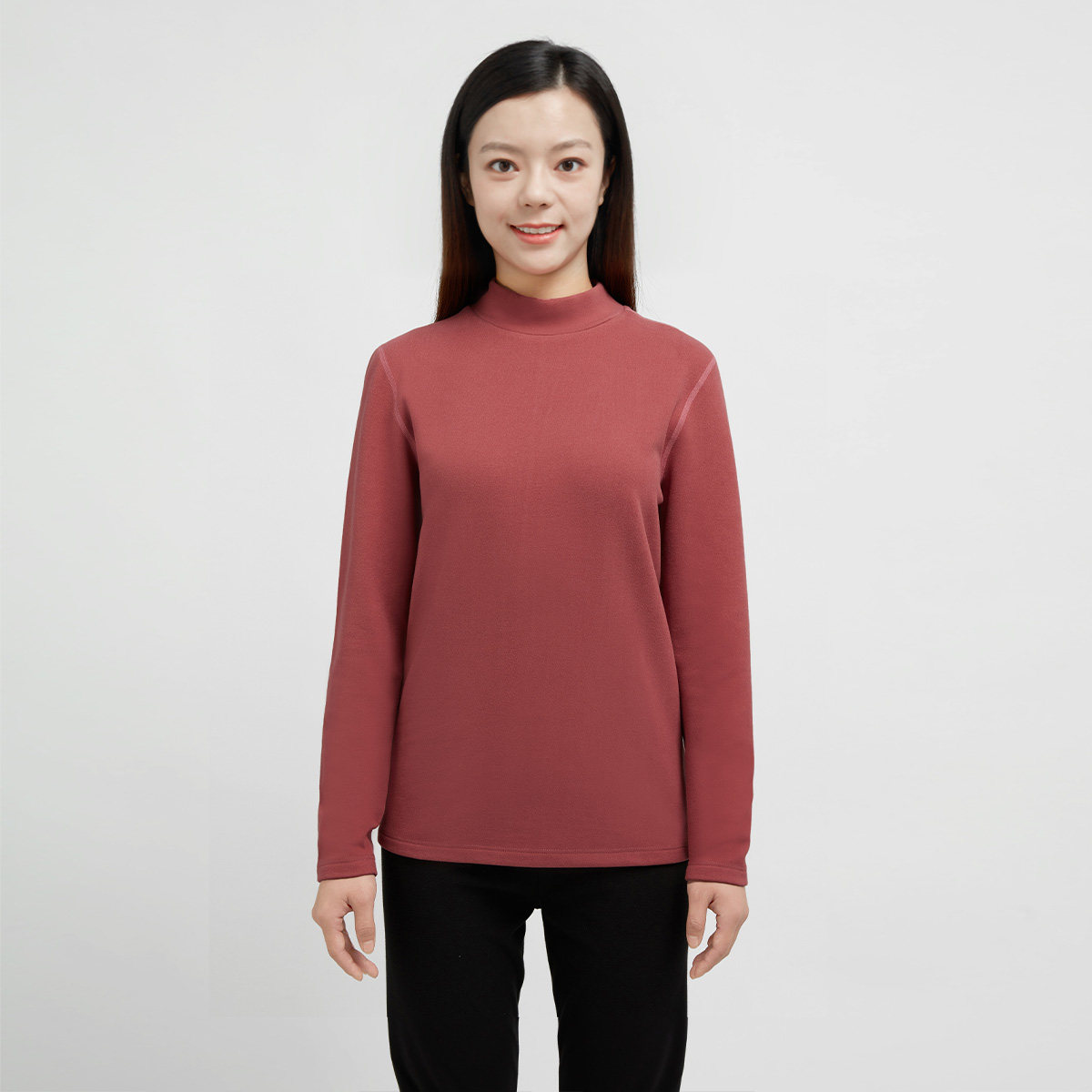 宜而爽保暖内衣女半高领秋冬季防寒防风保暖套头长袖上衣打底衫