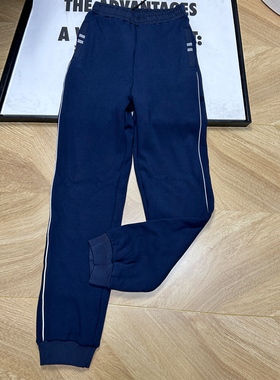 学生校服裤子白色细边一条杠男女高初中小学生藏蓝色运动紧口长裤