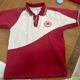 龙吟学校学生校服红色短袖上衣拼白中小学生纯棉运动休闲夏pole衫