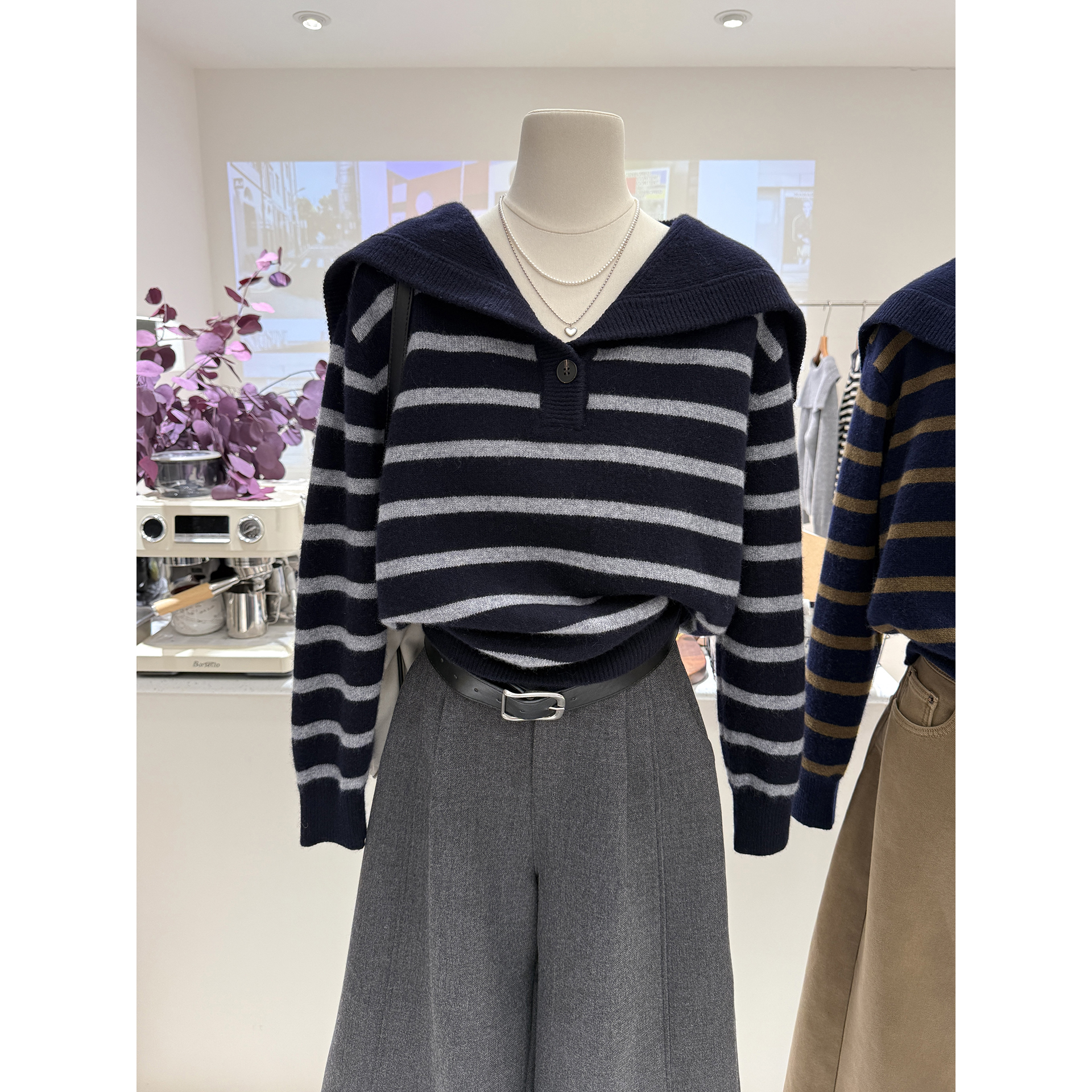 韩系海军高级条纹毛衣