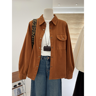 女时尚 衬衫 外套休闲衬衣 韩系复古慵懒气质宽松显瘦翻领长袖 秋冬款