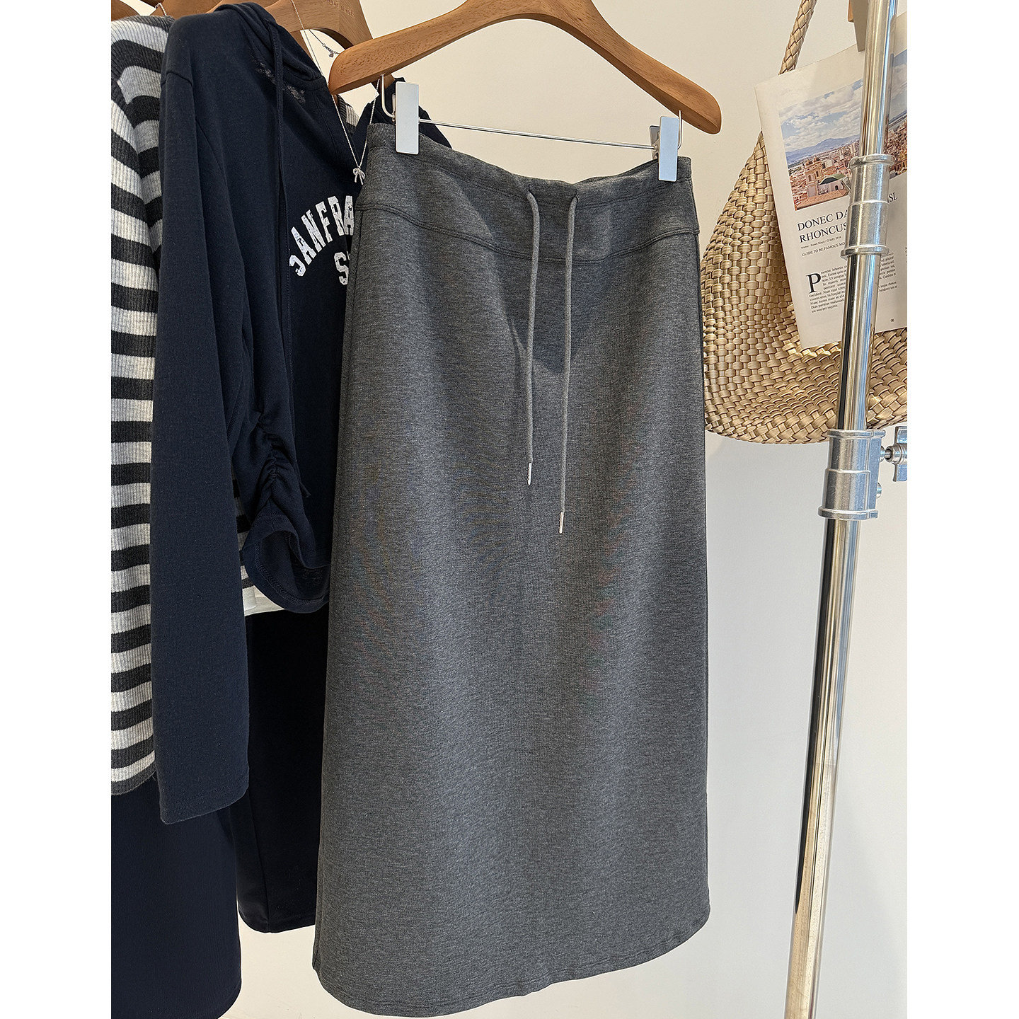 松紧腰秋季新款韩系百搭抽绳直筒开叉半身裙中长裙女显瘦包臀裙,女装/女士精品,半身裙,淘宝优惠券,粉丝福利购,淘宝优惠卷