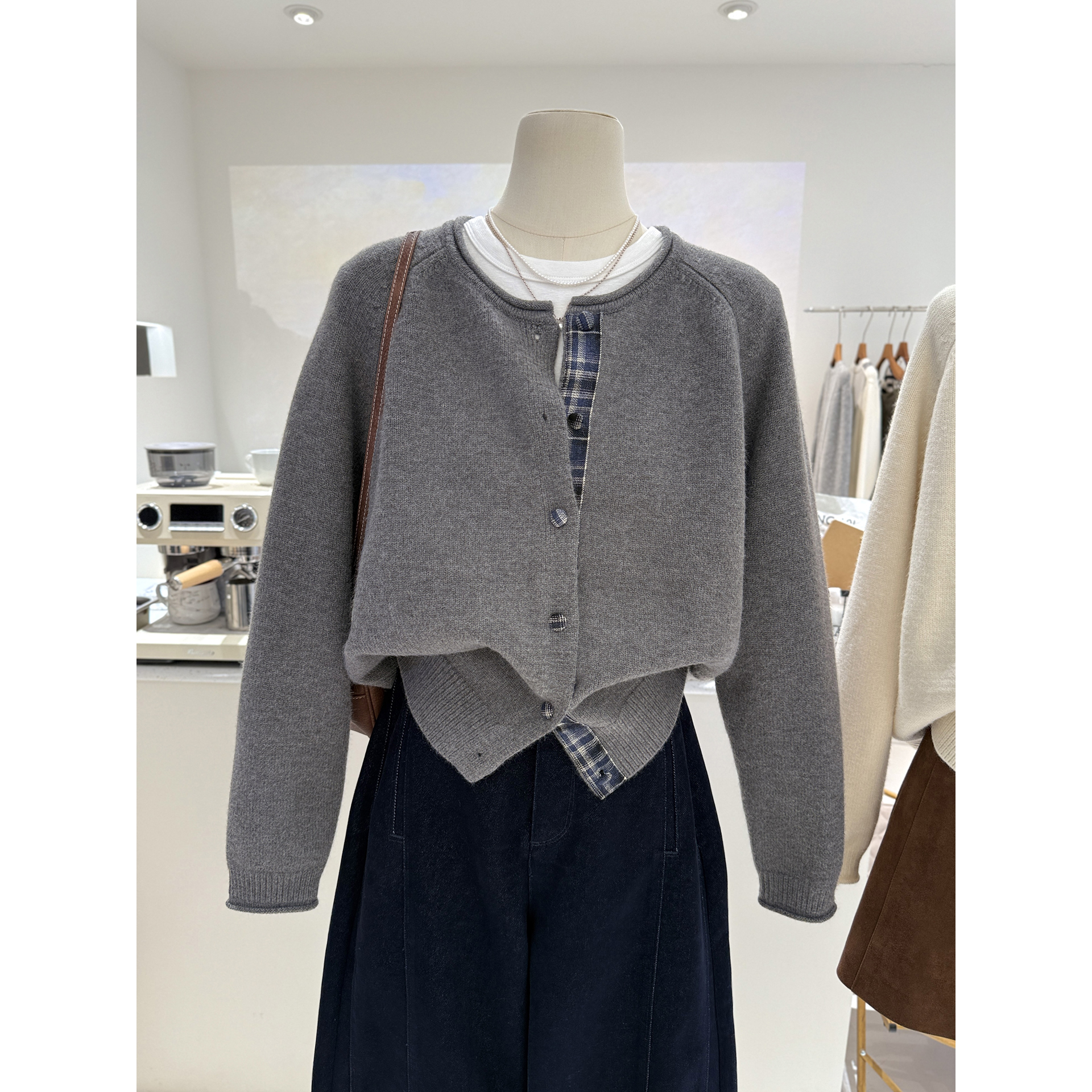 韩系百搭高级气质针织开衫毛衣