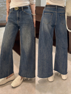 新款 女宽松阔腿长裤 韩版 百搭高腰显瘦直筒牛仔裤 子 时尚 2025秋款