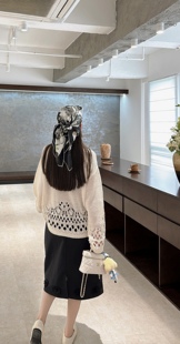 女设计感小众长袖 宽松慵懒风镂空圆领针织衫 上衣 韩版 2025年夏新款