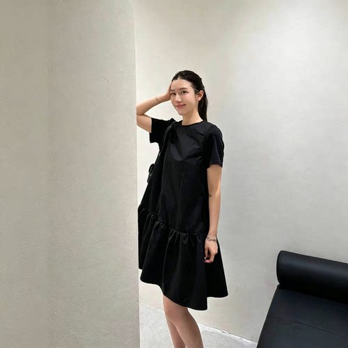 FeiFei高端定制 夏季新款小个子宽松显瘦减龄A字黑色短袖连衣裙女