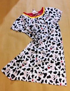 夏季 秋鹿家居服青年女士睡裙梭织纯棉圆领钉珠纽扣套头印花DF2030