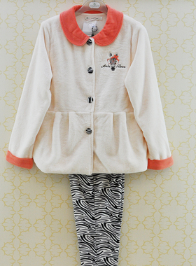 女睡衣秋冬款秋鹿品牌情侣系撞色复古小圆领褶皱腰裤斑马纹CE2734