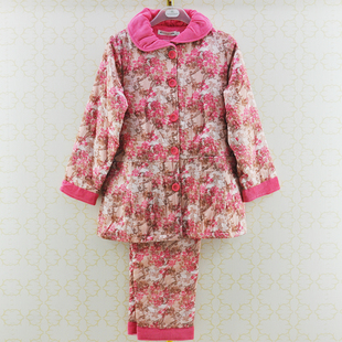 女冬季 口剪绒复古花QIA2509B 睡衣秋鹿三层轻夹棉衣针织棉面里领袖