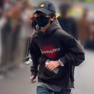 陈奕恒左奇函同款衣服美式潮牌oversize爱心字母卫衣帽衫上衣男女