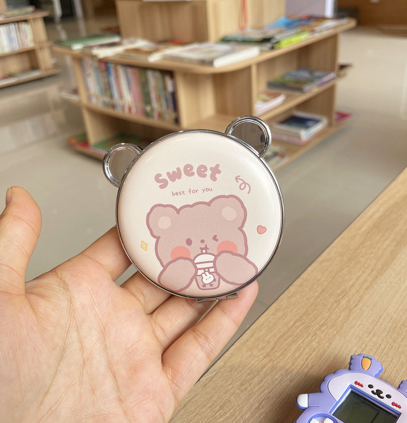 아키타견 시바견 휴대용 접이식 양면 소형 거울 세련되고 귀여운 가죽 거울 여성용 휴대용 미니 화장품 거울