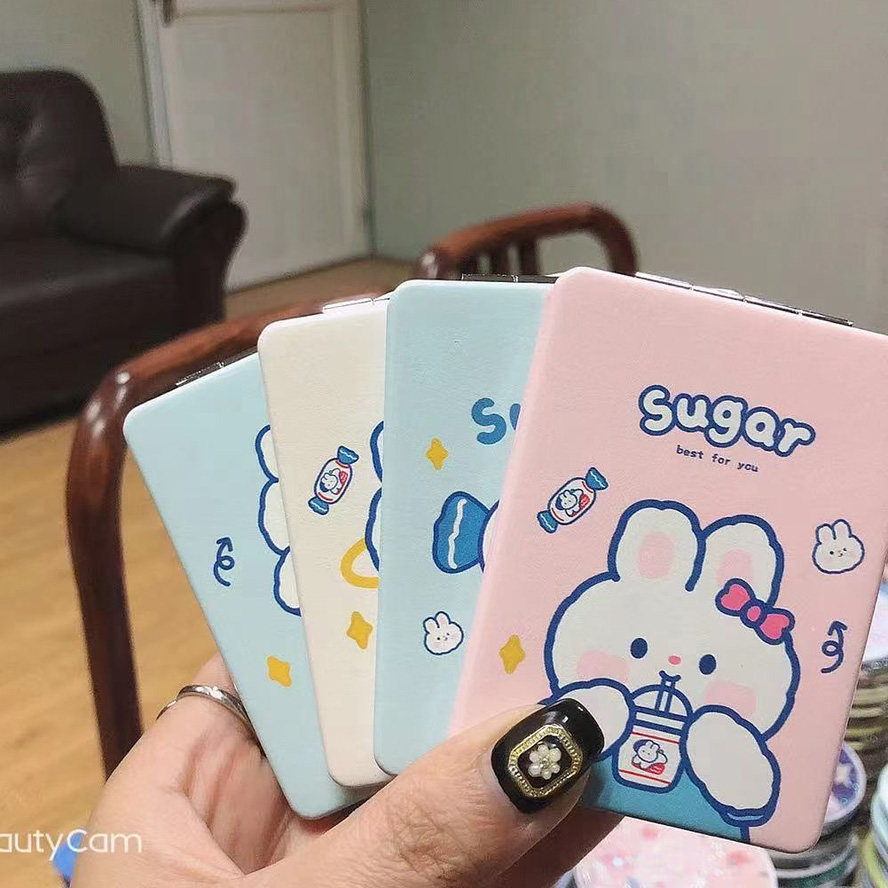 아키타견 시바견 휴대용 접이식 양면 소형 거울 세련되고 귀여운 가죽 거울 여성용 휴대용 미니 화장품 거울