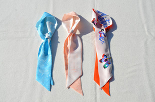 双层双面异色真丝细长条丝巾领巾女发带飘带桑蚕丝包包手柄绑带