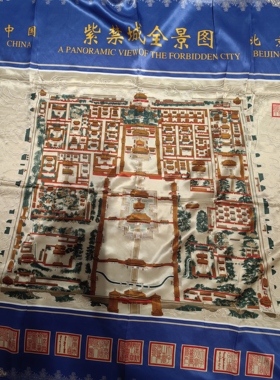 真丝素绉饭桑蚕丝围巾披肩大方巾故宫全景图
