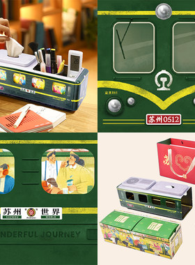 苏州特色创意旅游伴手礼物纪念品礼品包装盒礼袋定制绿色铁皮火车