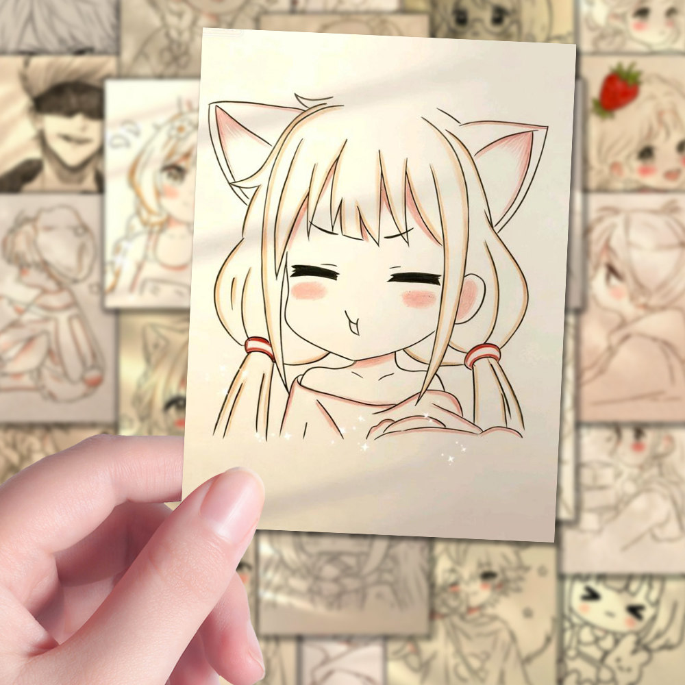 108张二次元卡通美术生手绘可爱漫头ins小众线稿oc素材贴纸