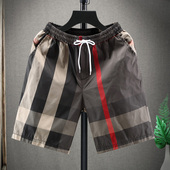 男士 短裤 五分中裤 居家格子大裤 薄款 外穿男款 夏季 衩潮流休闲沙滩裤