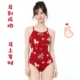 红色新年游泳衣女士温泉连体三角2026新款 游泳馆专业竞速泳衣 泳装