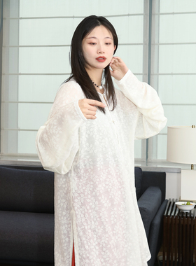 谜阿凰【疏影无领衫】原创明制汉服女上衣白色羊毛纱日常夏季薄款