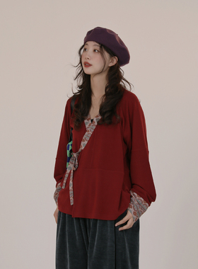 谜阿凰【赤绡里衣】汉服上衣红色长袖里衣秋冬复古拜年新年战袍女