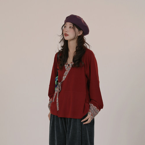 谜阿凰汉服上衣红色长袖里衣秋冬