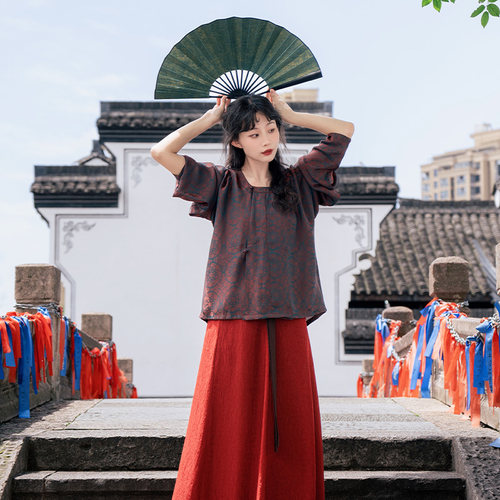 谜阿青陆唐制坦领衫汉服新中式