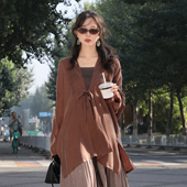 谜阿凰 沉香褶裙女 汉服新款 可可飞机袖 宋制改良上班可以穿着