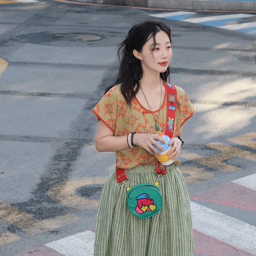 桃之夭夭唐风半臂夏日松弛感短袖