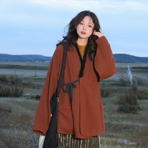 谜阿凰汉服上衣明短袄羊毛