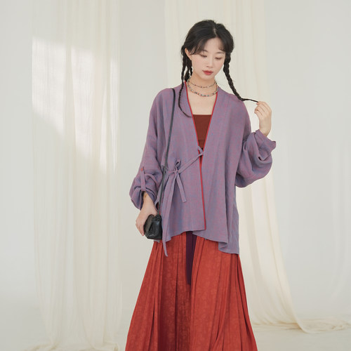 谜阿凰星辰飞机袖亚麻重砂洗汉服