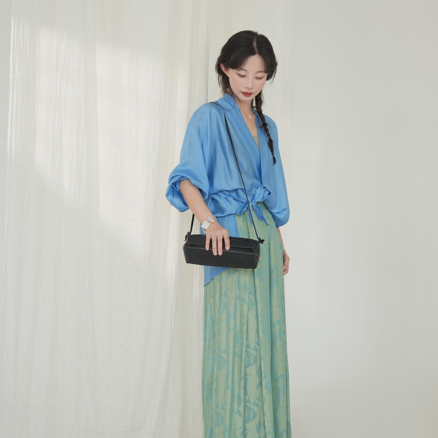 谜阿凰绿提花阔腿裤宋制汉服女夏图片